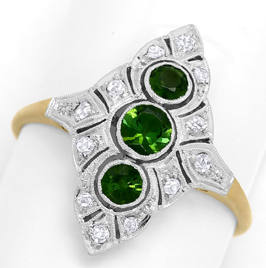 Foto 2 - antiker Art Deco Ring Diamant Rosen und Grüne Turmaline, S3249