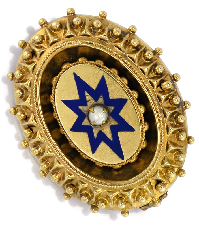 Foto 3 - Antike Gold-Brosche blaues Emaille Halbperle, S5261