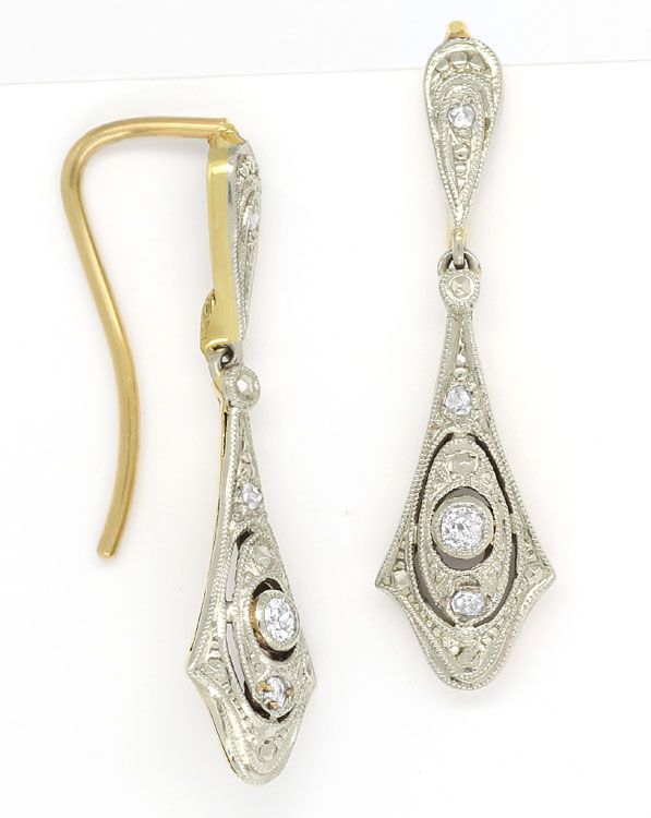 Foto 1 - Art Deco Ohrhänger mit Diamanten in Gelbgold und Platin, S9745